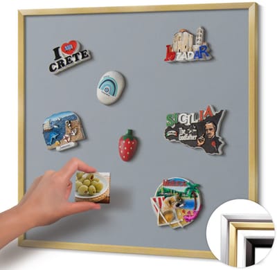 Wallfluent - Grijs Magneetbord in Stijlvolle Kleuren - 50 cm x 50 cm - Magneetbord met Gouden Frame - Grijze kleur - Memobord Magnetisch - Magnetisch Bord voor aan de Wand - Magnetisch Bord Rechthoekig