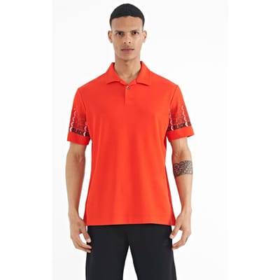 Heren Katoenen Polo Col Geprinte T-Shirt