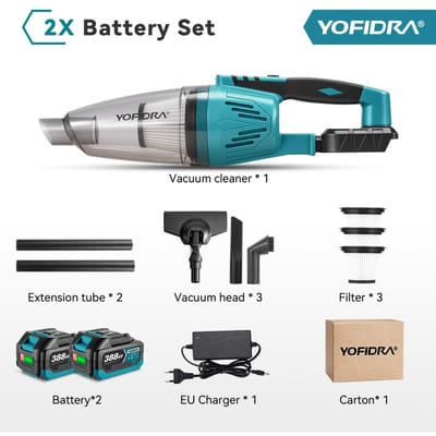 YOFIDRA 1500W Elektrische Snoerloze Stofzuiger Draagbaar Oplaadbaar Huishoudelijk Reinigingsgereedschap Voor Makita 18V Accu Pin 2xBattety-EU Plug