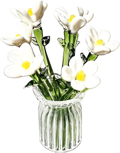 Glazen Bloemenvaas - Mini Boeket Vaas - Tafeldecoratie - Onverwelkend Glazen Bloemenstuk - 14 x 9 x 8 cm - Wit