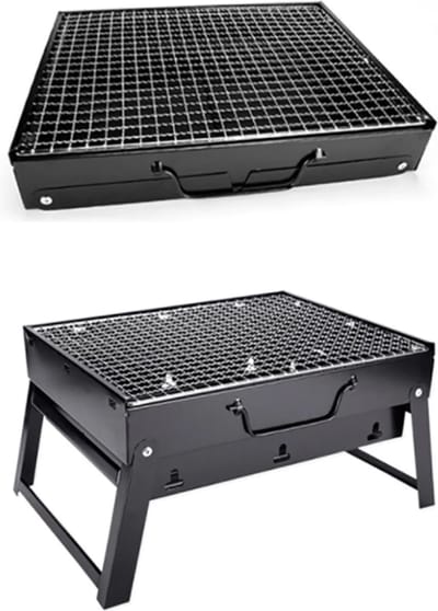 Oustuff Opvouwbare BBQ - Picknick Barbecue - Houtskool Grill - Outdoor Kamperen - Opvouwbaar - 35 x 27 x 20cm - Draagbaar - Zwart