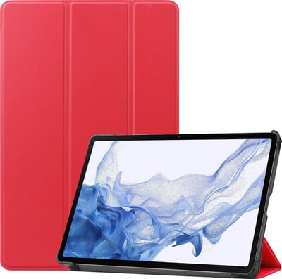 Hoesje - Geschikt voor Samsung Galaxy Tab S8 - Dun & Stevig - Hardcover Book Case - Trifold Bookcase Hoes - Hard Cover - Tablethoes - Rood