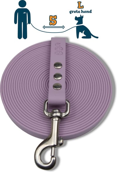 Miqdi BioThane® Sleeplijn 5 meter – zonder handvat – L/XL (19 mm) – lila – waterdicht & sterk
