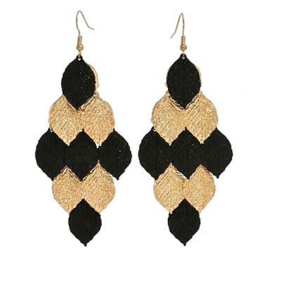 Zwart goudkleurige oorclips dames bladeren hanger clip on oorbellen zonder gaatjes boho statement oorclips gelaagd blad design hangende oorbellen met kwastjes effect