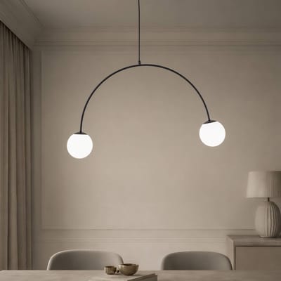 Domiluce Hanglamp Nova, glas/metaal, zwart/wit, 2-lamps