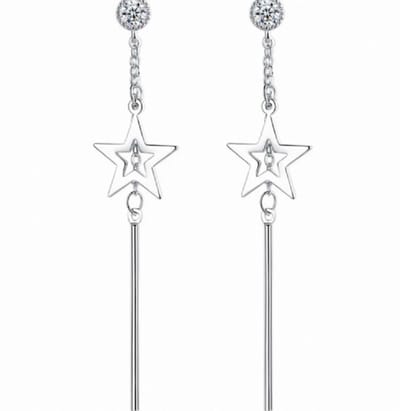 Ster Staafje Oorbellen met Strass - Zilver- Lang - Charme Bijoux