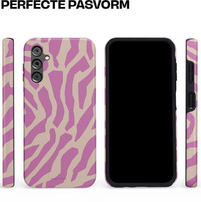 Casetastic hoesje geschikt voor Samsung Galaxy A14 (2023) 5G / Samsung Galaxy A14 (2023) 4G - Dubbellaagse bescherming - Zebra Roze Magenta Flow - Fashion Case - Lila Zand