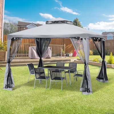 HAUSS SPOLE Paviljoen – 294 x 294 x 265 cm – Metalen Frame en Polyester – Antracietgrijs – Voor Tuinfeesten, Picknicks en Buiten