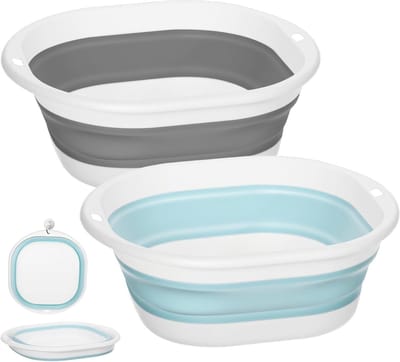 Opvouwbare camping afwasbak - 2 stuks - Maat S - afwasteil - opvouwbaar - voor kamperen, reizen, keuken en buitengebrui - 24.5*23*9CM - grijs+blauw