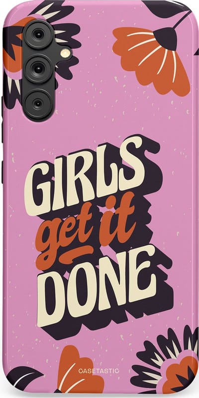 Casetastic hoesje geschikt voor Samsung Galaxy A34 (2023) 5G - Dubbellaagse bescherming - Girls get it done - Fashion Case - Lila Donkergrijs Terracotta
