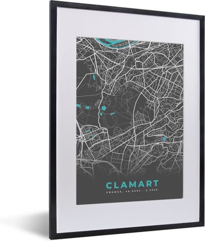 Fotolijst incl. Poster - Clamart - Plattegrond - Kaart - Stadskaart - Frankrijk - 30x40 cm - Posterlijst