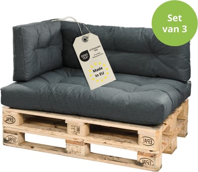 Bodyprotect palletkussen set - 3-delige set palletkussen rug en zit - palletkussens buiten & binnen - zitkussen 120x80, rugkussen 120x40 & armleuning 60x40 - hoogte 12 cm - Made in EU - donkergrijs