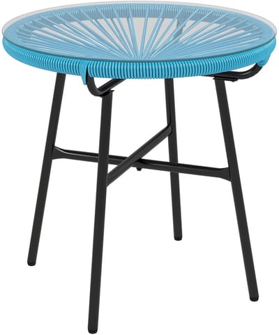Outsunny Rattan bijzettafel - Metaal - 50x50x50cm - Blauw