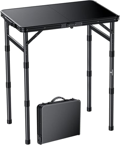 Opvouwbare Plastic Tafel 58 x 40 cm, Waterdichte Campingtafel met 3-Voudig Instelbare Hoogte, Draagbare Multifunctionele Tafel voor Kamperen en Picknicken