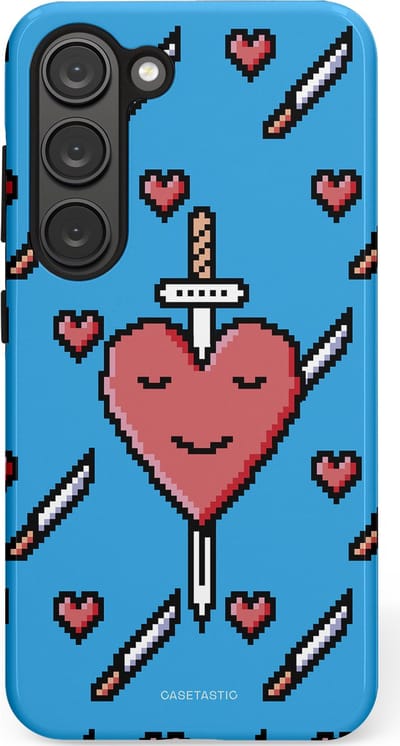 Casetastic hoesje geschikt voor Samsung Galaxy S23 - Dubbellaagse bescherming - Zwaard saga - Fashion Case - Lichtblauw Zwart Koraal
