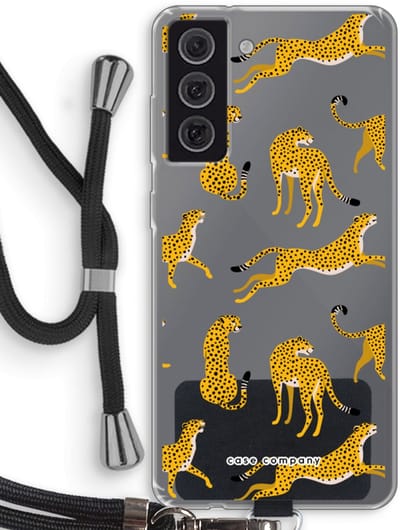 Case Company® - Hoesje met koord geschikt voor Samsung Galaxy S21 FE hoesje met Koord - Luipaard - Telefoonhoesje met Zwart Koord - Bescherming aan alle Kanten en Over de Schermrand