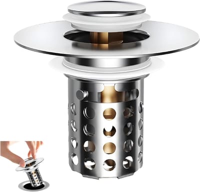Universele Afvoerstop - Wastafel Zeef Stop - Afvoer Verstopping Voorkomen - Geïntegreerde Haarzeef - 29-45 mm - Zilver