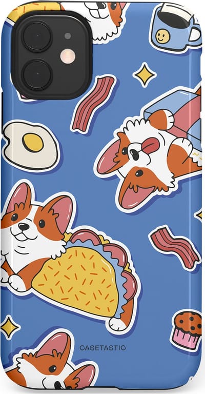 Casetastic Hoesje Geschikt voor Apple iPhone 11 - Stijlvolle Beschermende Duo-layer Case - Corgi en Snacks