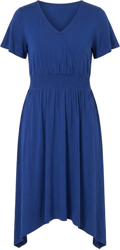 Angel of Style - Dames - Jersey midi-jurk A-lijn puntzoom vlindermouwen - Donkerblauw - Maat 52