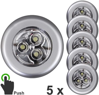 BRILONER - Set van 5 Kastverlichting - onderbouwlampen - op batterijen - zelfklevend - nachtlampje - kastlampen - Ø6.8cm