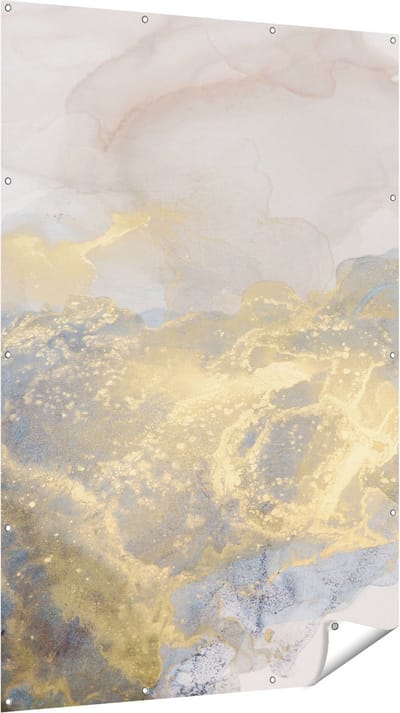 Gards Tuinposter Abstracte Kunst van Grijze Gouden Marmer - 120x180 cm - Tuindoek - Tuindecoratie - Wanddecoratie buiten - Tuinschilderij