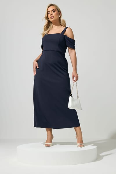 Yours London Marineblauwe Maxijurk Met Open Schouders Size 38
