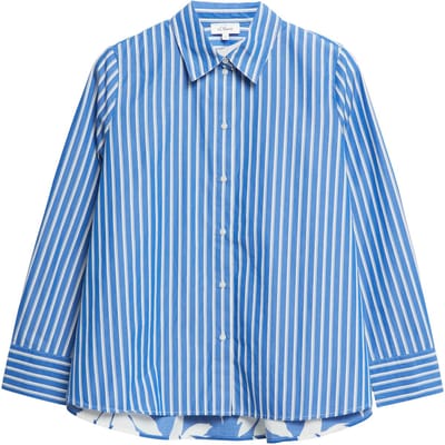 Gestreepte katoenen blouse met plooien en all-over print dames s.Oliver