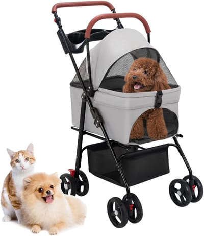Huisdier Wandelwagen - Dierenbuggy - Comfortabel Reizen - Opvouwbaar Ontwerp - Tot 20 kg - Zwart
