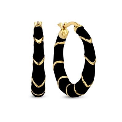 CO88 Collection Oorbellen Dames - Oorringen - Emaille - Zwart - Ø24mm - Goudkleurig - 8CE-70542