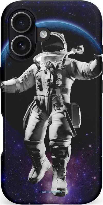 Casetastic hoesje geschikt voor Apple iPhone 17 - MagSafe - Dubbellaagse bescherming - Zweven tussen ruimte en tijd - Fashion Case - Donkerblauw Zwart Grijs