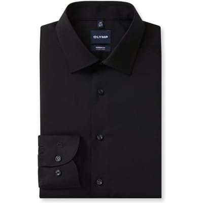OLYMP Luxor modern fit overhemd (tattoo proof) - niet doorschijnend twill - zwart - Strijkvrij - Boordmaat: 39 (EU maat: M)