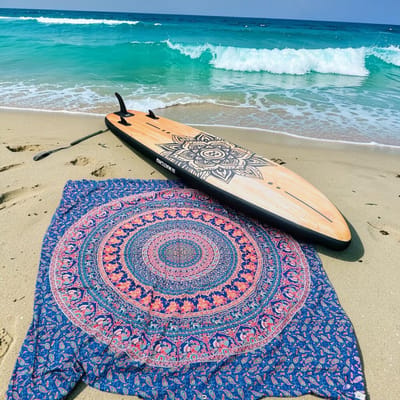 Lindian-style - Tweepersoons Strandlaken - 100% katoen - XL strandkleed - Paars/Geel/Roze/Turquoise - mandala kleed - Multifunctioneel stranddoek