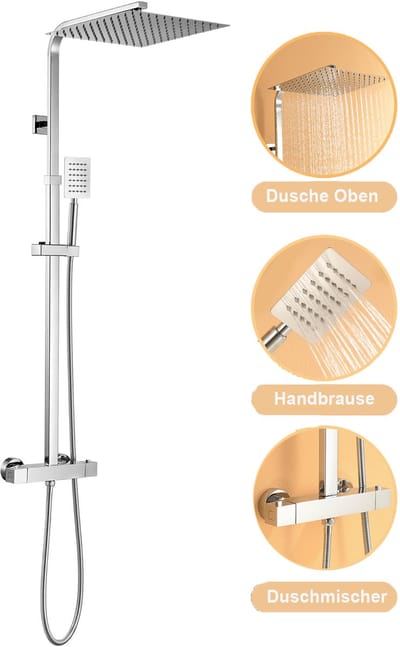 AuraLum max Regendouche met Thermostaatkraan - Ø 30 cm - Doucheset - Messing Regendoucheset - Verstelbaar Hoogte 96.5-130 cm - Mengkraan - Waterbesparend - Chroom