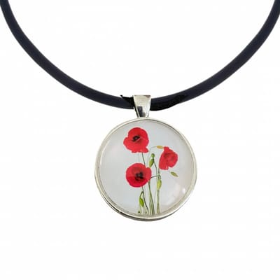 Lange Knoopkoord-Papaver-Klaproos-3 cm -Cabochon- verstelbaar -allergievrij - Charme Bijoux