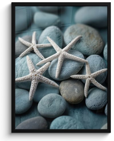 Poster in lijst - Fotolijst 60x80 cm - Posters - Zeesterren - Stenen - Wit - Posterlijst zwart - Decoratie - Wanddecoratie woonkamer - Muurdecoratie slaapkamer