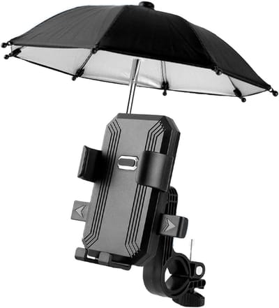 Fiets Telefoonhouder met Zwarte Parasol en 360° Draaifunctie - Geschikt voor de Meeste Mobiele Telefoons - Fietsaccessoire met Parasol