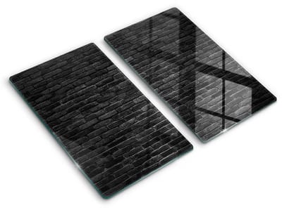 Wallfluent Spatscherm Keuken - Zwart Spatglas Keuken - Set 2 Stuks 30x52 cm - Bakstenen Muur Achterwand Glasplaat Keuken - Natuurlijke patronen Rechthoekig Spatscherm Keuken