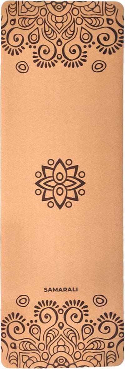 Samarali Yogamat Kurk & Natuurlijk Rubber – Antislip Eco Yoga Mat – 183 x 61 x 0,4 cm – Inclusief Draagriem – Fitness & Pilates Mat –Sun Eclipse Design - Milieuvriendelijk - Antimicrobieel