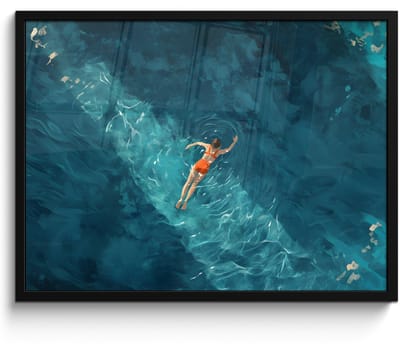 Poster in lijst - Fotolijst 70x50 cm - Posters - Vrouw - Water - Bikini - Oranje - Posterlijst zwart - Decoratie - Wanddecoratie woonkamer - Muurdecoratie slaapkamer