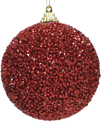 Decoris Kerstbal - rood - glitter - D8 cm - kunststof - onbreekbaar - kerstversiering - Kerstboomversiering