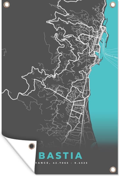 Muurdecoratie Kaart - Bastia - Plattegrond - Plattegrond - Stadskaart - 120x180 cm - Tuinposter - Tuindoek