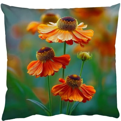 Sierkussens - Kussentjes Woonkamer - 50x50 cm - Oranje bloemen - Levendig - Wazige achtergrond