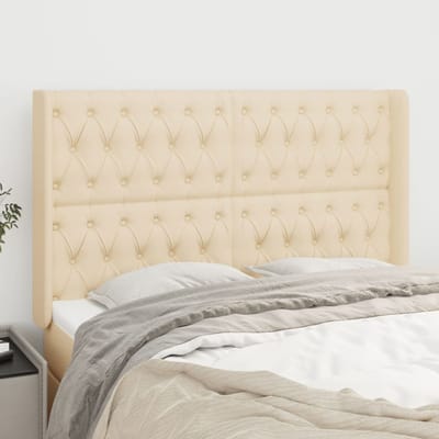 vidaXL - Hoofdbord - met - randen - 147x16x118/128 - cm - stof - crèmekleurig