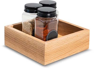 Creative Deco Houten opbergdoos | 15 x 15 x 5 cm | Houten organisatiedoos | Beukenhout | Dienblad voor snuisterijen, kostbaarheden, kruiden