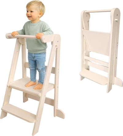 Dastium Kids - Leertoren - Learning Tower - Opstapje Kinderen - Keukenhulp - Inklapbare Leertoren - Opvouwbaar - Beige
