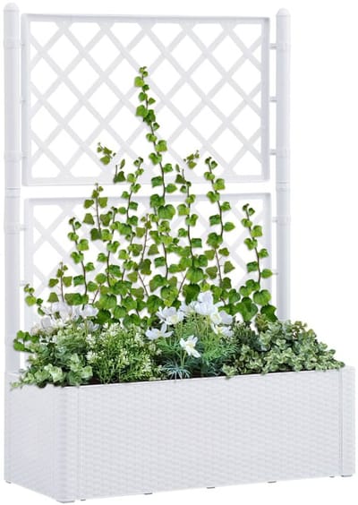 Plantenbak met klimrek - Bloembak - Weerbestendig - Met trellis - Buiten - Hout - Plantenrek - Rechthoekig - Wit