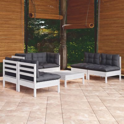 vidaXL - 7-delige - Loungeset - met - kussens - massief - grenenhout