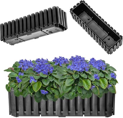 KADAX Wamat, balkonpot in 2 maten, bloempot in latten-look, plantenbak in landelijke stijl, plantenbak met rubberen kurk, lichte bloempot (60 cm, antraciet)