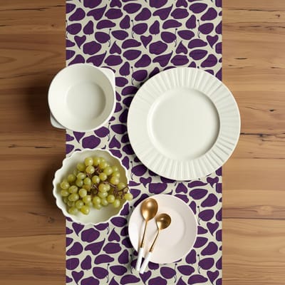 ABAKUHAUS Nature tafelloper, donkerpaarse bladerenpatroon, eetkamerkeuken rechthoekige decoratieve tafelloper, 40 x 180 cm, paars en crèmekleurig