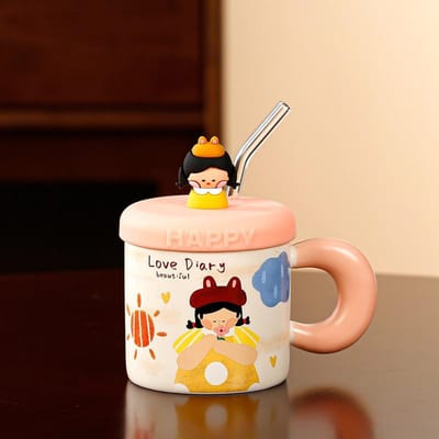 Koppel Paar Chinese Valentijnsdag Cadeau Kopjes Een Paar Leuke Mokken met Deksel Keramische Huishoudelijke Waterbeker Koffie 380ml